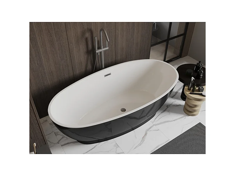 Mexen Bilbao freistehende Badewanne 180 x 90 cm, weiß/schwarz, Überlauf Gunmetal - 51311809075-95