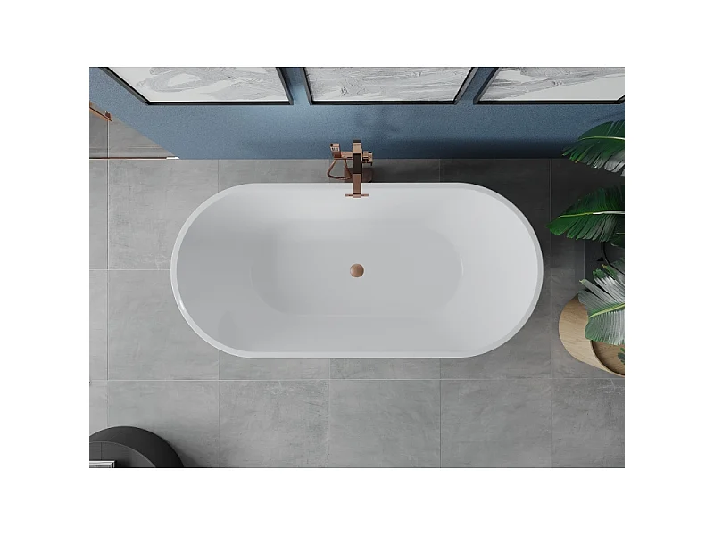 Mexen Luna freestanding bathtub 140 x 75 cm, white/black, brushed copper overflow - 52031407575-65