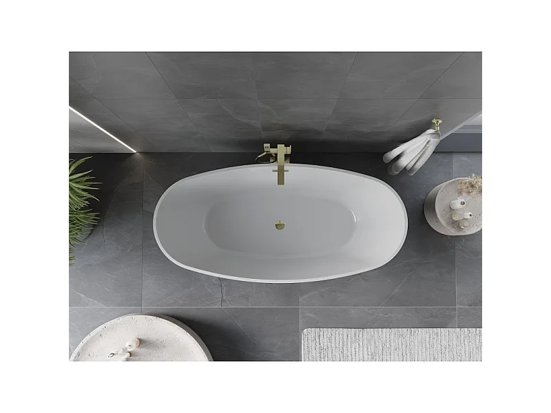 Mexen Olea wanna wolnostojąca wzór 170 x 80 cm, biała/czarna, przelew złoty - 52821708075-50