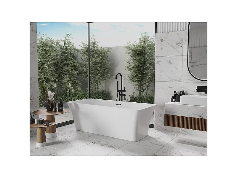 Mexen Tonia freestanding bathtub 67 x 29.5 inches, white, black overflow - 52171707500-70