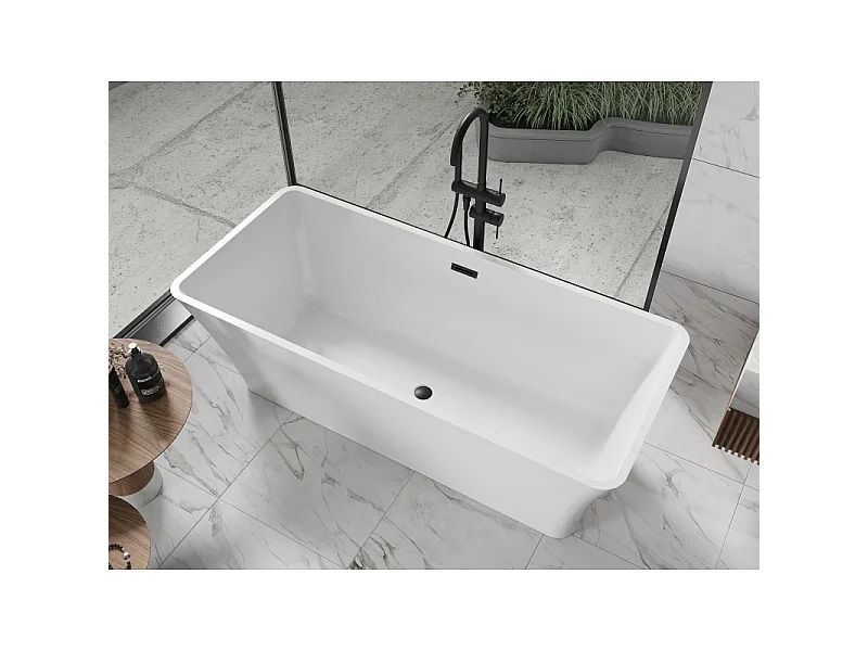 Mexen Tonia freestanding bathtub 67 x 29.5 inches, white, black overflow - 52171707500-70