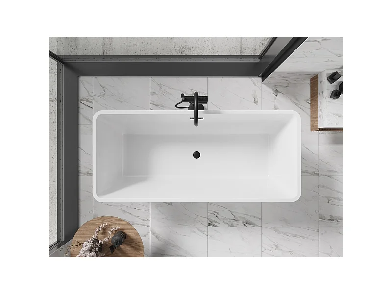 Mexen Tonia freestanding bathtub 67 x 29.5 inches, white, black overflow - 52171707500-70