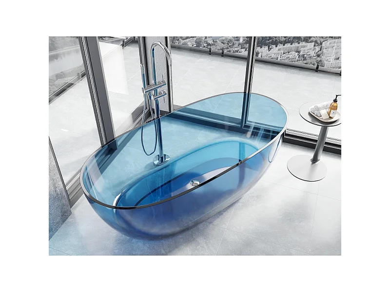 Mexen Pure denim vrijstaande transparante badkuip 170 x 80 cm, chroom stop - 58071708007
