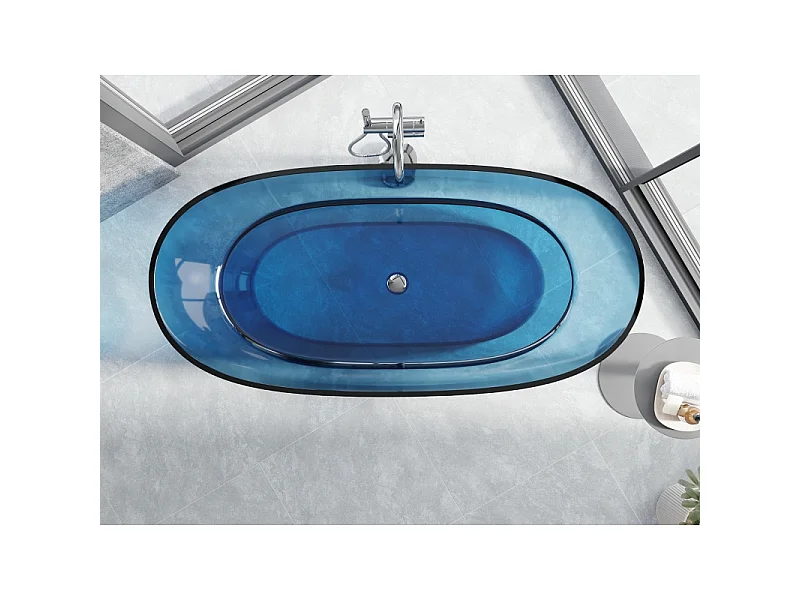 Mexen Pure denim vrijstaande transparante badkuip 170 x 80 cm, chroom stop - 58071708007