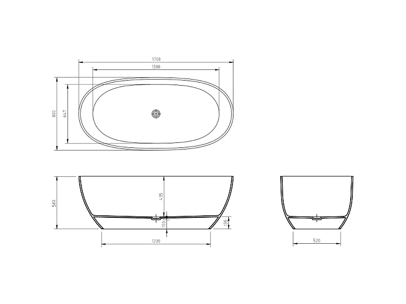 Mexen Pure denim vrijstaande transparante badkuip 170 x 80 cm, chroom stop - 58071708007