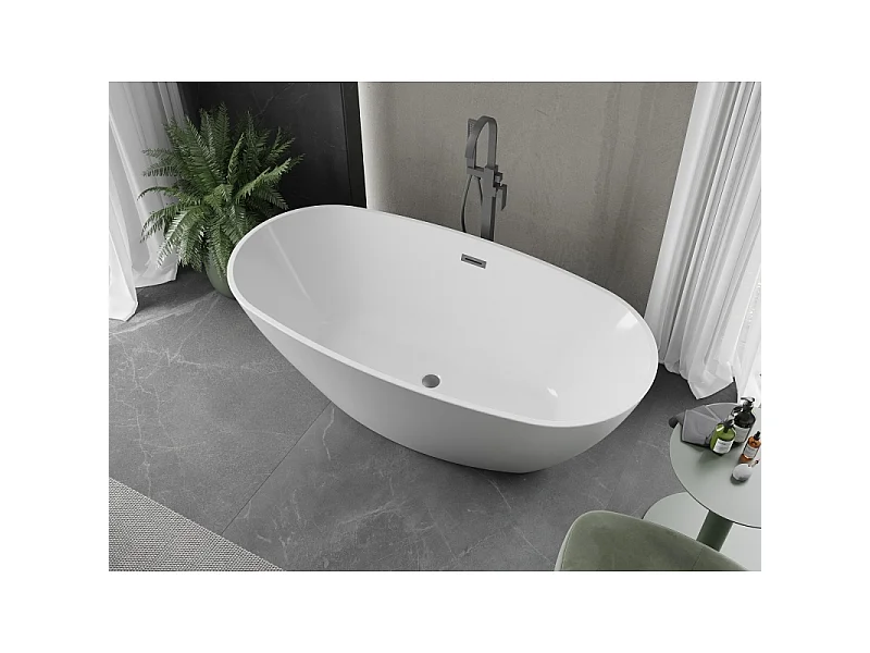 Mexen Eris freestanding bathtub 155 x 80 cm, white, gun metal overflow - 53441558000-95