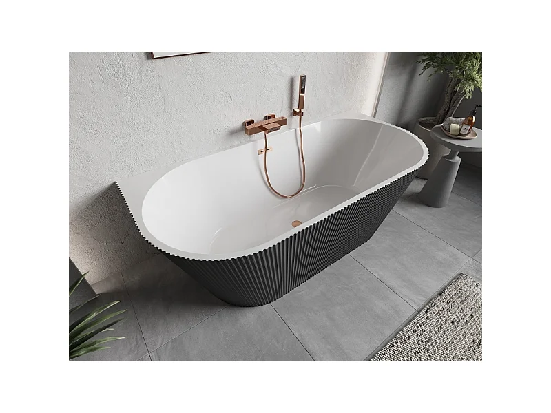 Mexen Oris vrijstaand bad tegen de muur met ribbels 170 x 80 cm, wit/grijs, geborsteld koper overloop - 52871708062-65