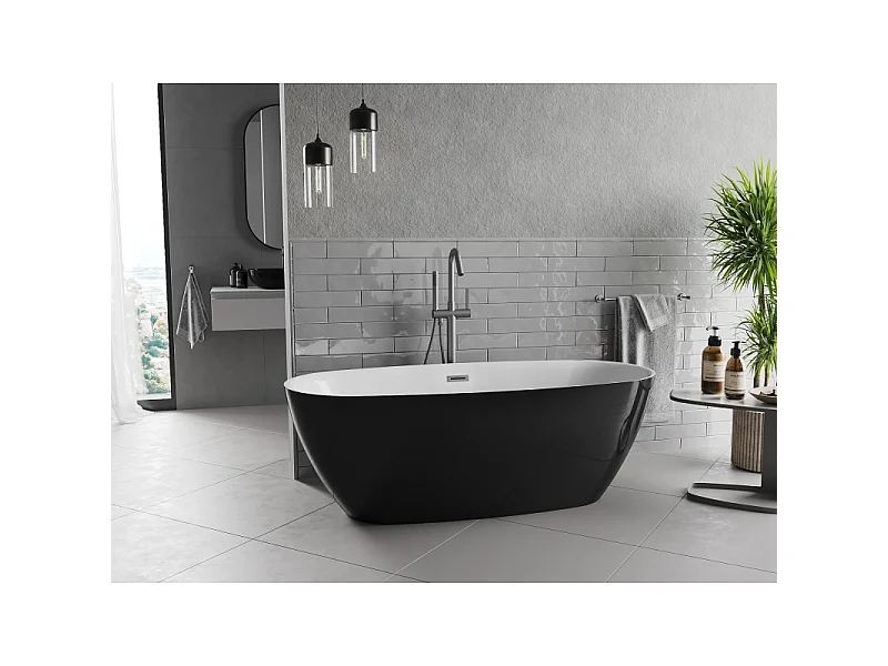 Mexen Luvo Slim vrijstaande badkuip 170 x 75 cm, wit/zwart, overloop gun metal- 52801707575-95