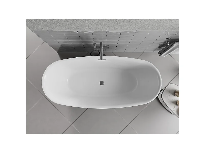 Mexen Luvo Slim vrijstaande badkuip 170 x 75 cm, wit/zwart, overloop gun metal- 52801707575-95