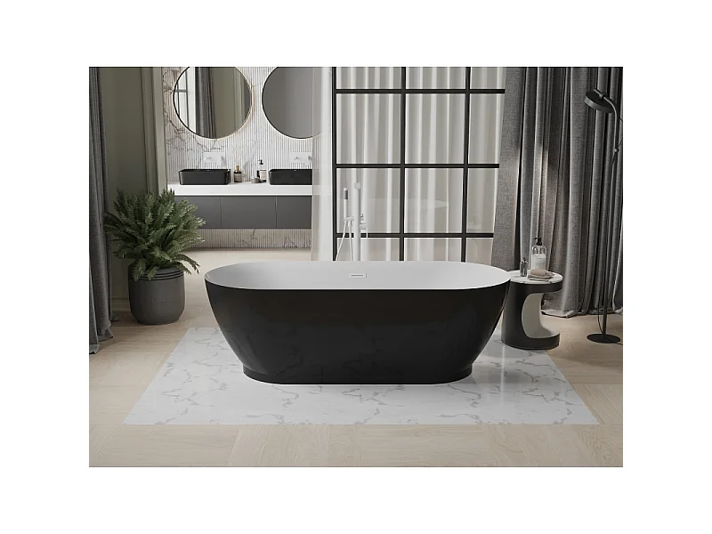 Mexen Roxy baignoire autoportante 180 x 85 cm, blanche/noire, trop-plein blanc - 51201808575-20