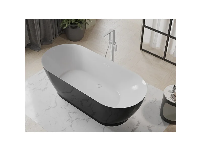 Mexen Roxy baignoire autoportante 180 x 85 cm, blanche/noire, trop-plein blanc - 51201808575-20
