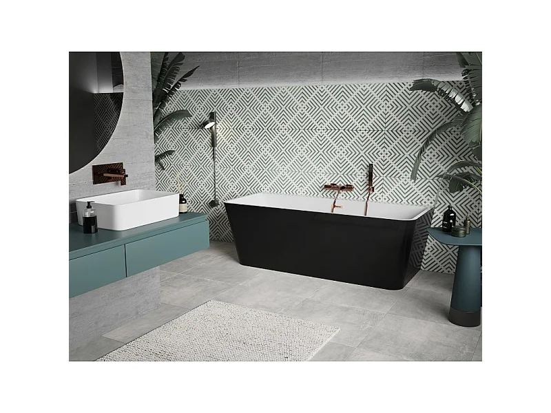 Mexen Volta freestanding wall-mounted bathtub 170 x 75 cm, white/black, rose gold overflow - 51131707575-60