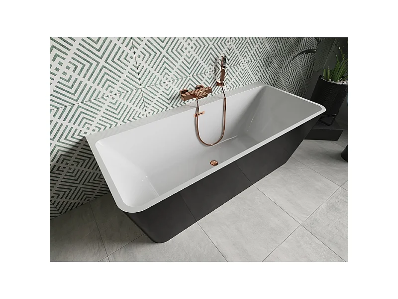 Mexen Volta freestanding wall-mounted bathtub 170 x 75 cm, white/black, rose gold overflow - 51131707575-60
