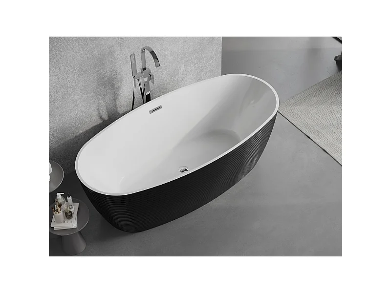 Mexen Lira vrijstaande badkuip patroon 170 x 80 cm, wit/zwart, chroom overloop - 52831708075-01