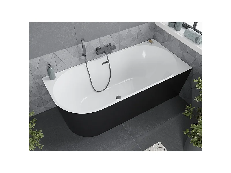 Mexen Mia free-standing right corner bathtub 160 x 80 cm, white/black, overflow gun gray brushed - 52691608075P-66