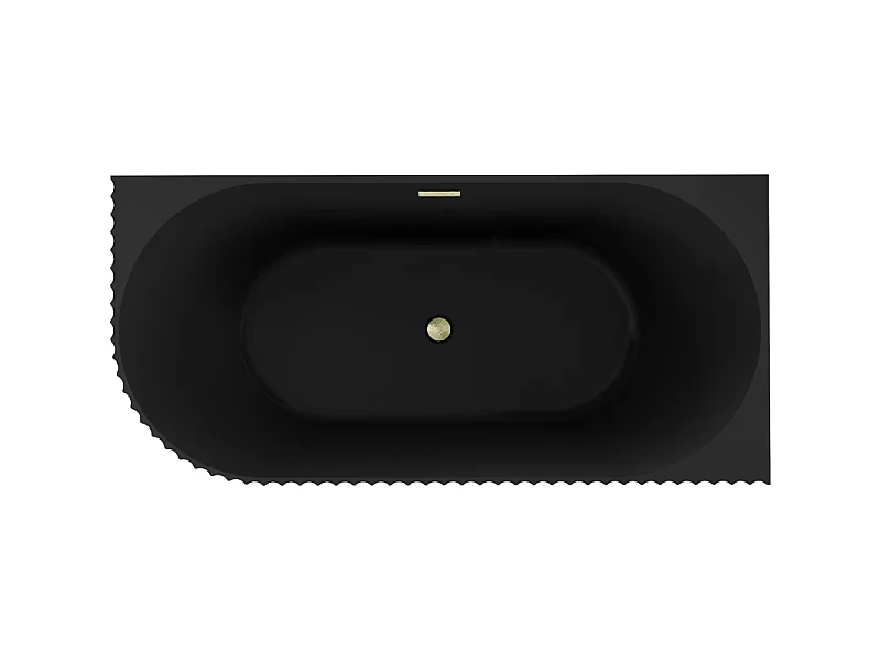 Mexen Gia baignoire autoportante d'angle rainurée droite 170 x 80 cm, noir mat, trop-plein doré brossé - 52701708071P-55