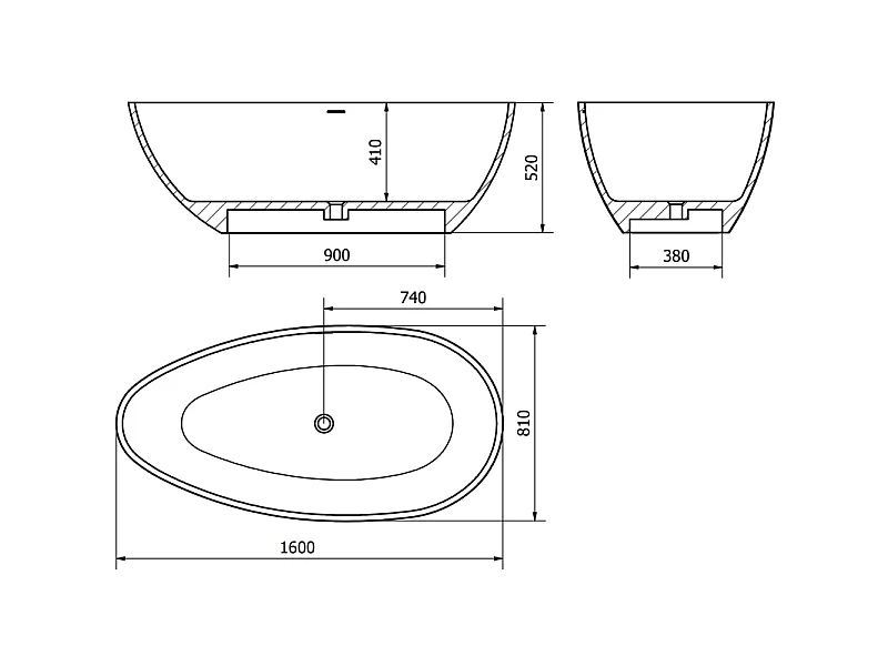 Mexen Imola vrijstaand ligbad van conglomeratie 160 x 81 cm, wit mat - 57281608000