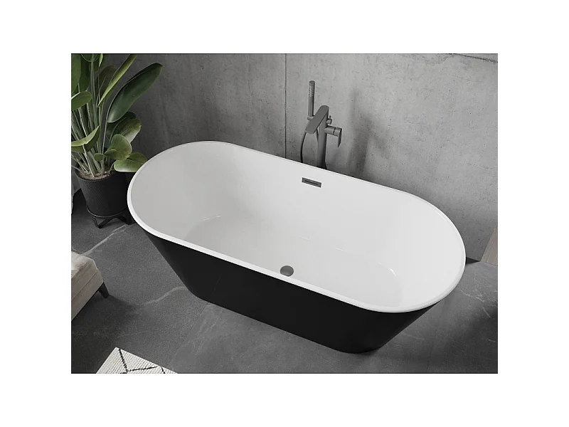 Mexen Flavia freestanding bathtub 150 x 75 cm, white/black, gun metal overflow - 54031507575-95