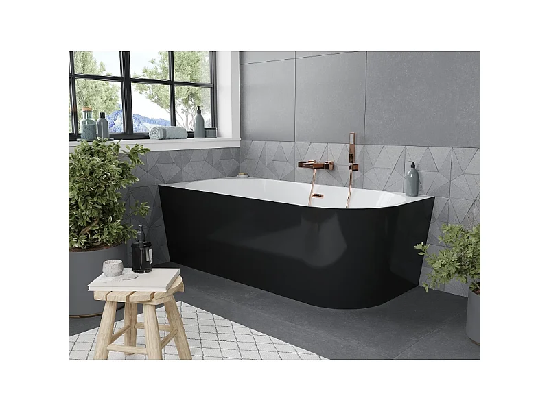 Mexen Mia baignoire autoportante d'angle gauche 140 x 75 cm, blanche/noire, trop-plein or rose - 52691407575L-60