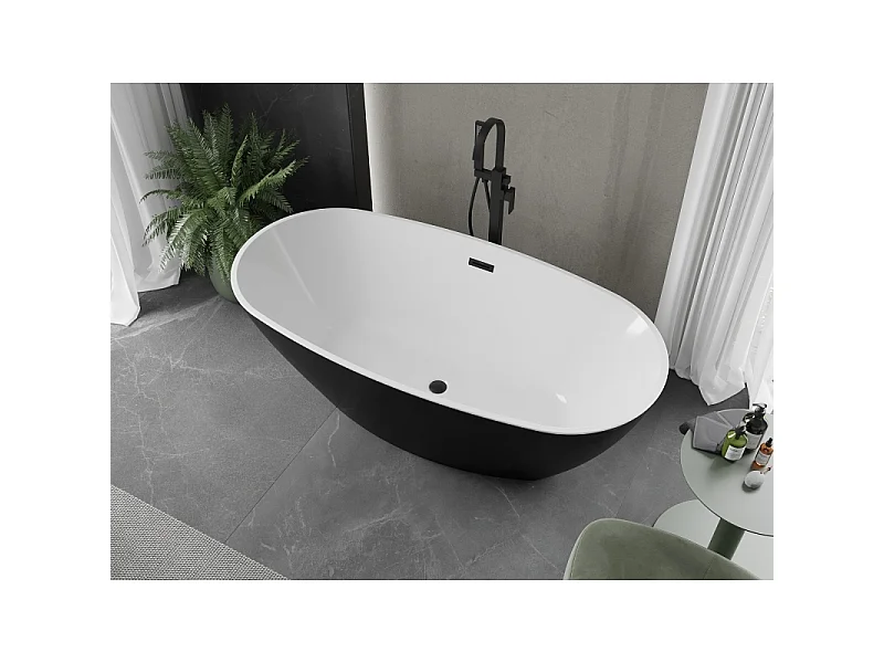 Mexen Eris vrijstaande badkuip 180 x 95 cm, wit/zwart, zwarte overloop - 53441809575-70
