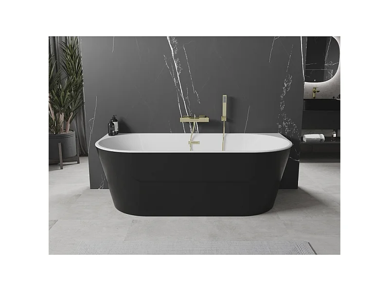 Mexen Oval freestanding wall-mounted bathtub 180 x 80 cm, white/black, golden overflow - 52671808075-50