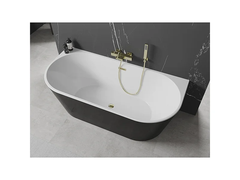 Mexen Oval freestanding wall-mounted bathtub 180 x 80 cm, white/black, golden overflow - 52671808075-50