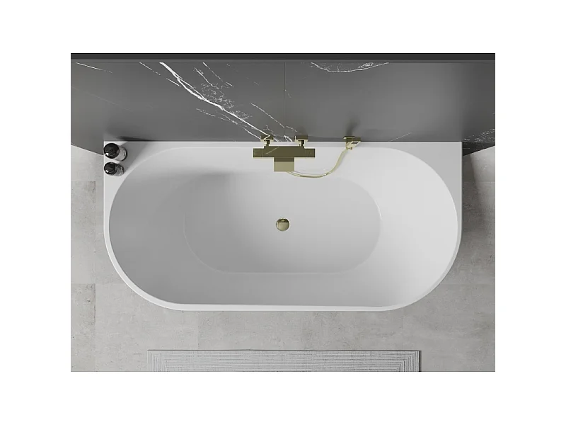 Mexen Oval freestanding wall-mounted bathtub 180 x 80 cm, white/black, golden overflow - 52671808075-50