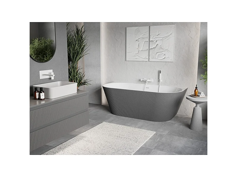 Mexen Oris freestanding wall-adjacent ridged 170 x 80 cm, white/gray, white overflow - 52871708062-20