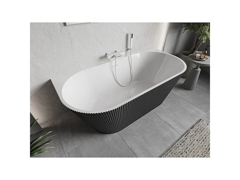 Mexen Oris freestanding wall-adjacent ridged 170 x 80 cm, white/gray, white overflow - 52871708062-20