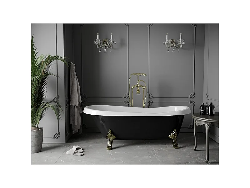 Mexen Retro baignoire autoportante 170 x 75 cm, blanche/noire, pieds dorés - 53251707575-50