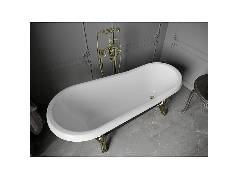 Mexen Retro baignoire autoportante 170 x 75 cm, blanche/noire, pieds dorés - 53251707575-50
