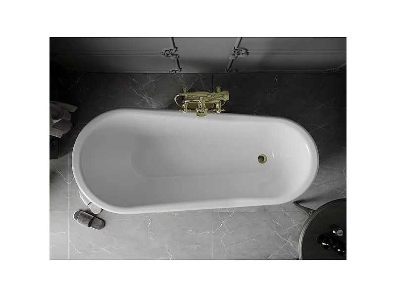 Mexen Retro baignoire autoportante 170 x 75 cm, blanche/noire, pieds dorés - 53251707575-50