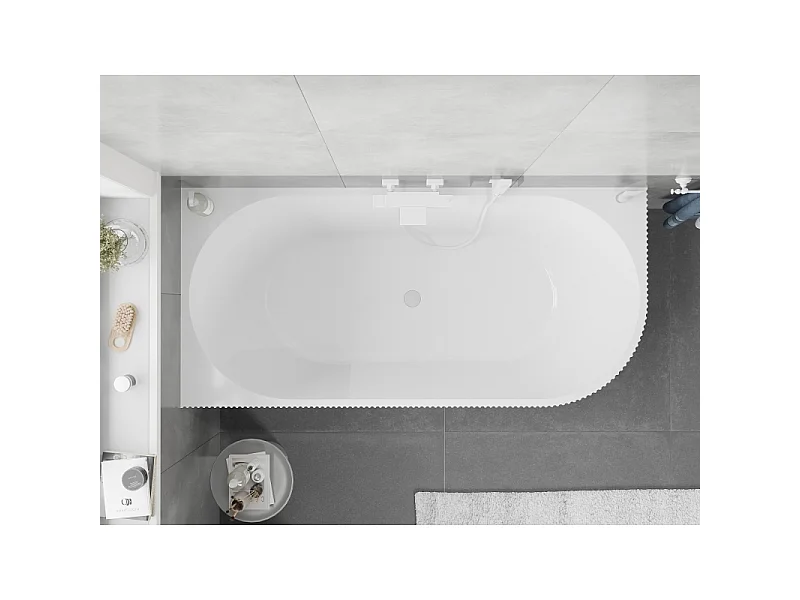 Mexen Silo vrijstaande hoekbad links gegroefd 150 x 75 cm, wit, witte overloop - 52891507500L-20