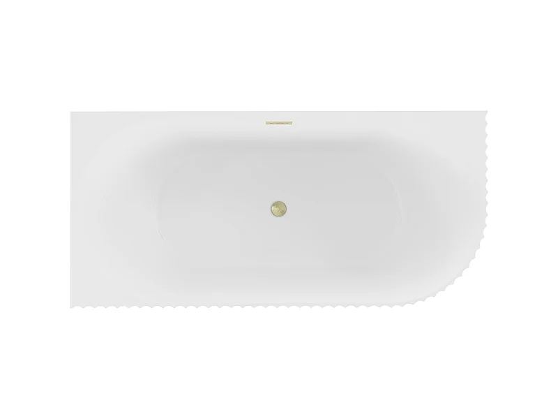 Mexen Gia vasca da bagno freestanding angolare scanalata sinistra 150 x 75 cm, bianco opaco, troppo pieno oro spazzolato