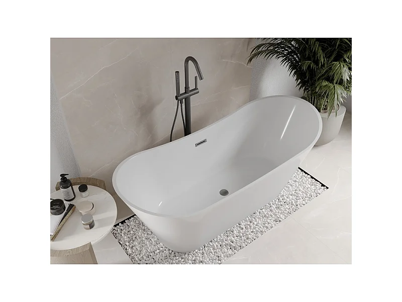 Mexen Celia baignoire autoportante 170 x 75 cm, blanche, trop-plein gun gray brossé - 52331707500-66