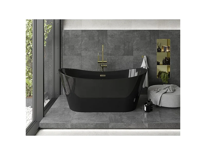 Mexen Montana baignoire autoportante 170 x 80 cm, noire, trop-plein doré brossé - 52011708070-55