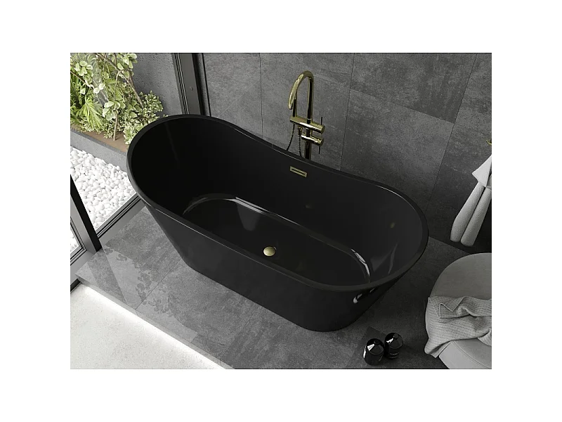 Mexen Montana baignoire autoportante 170 x 80 cm, noire, trop-plein doré brossé - 52011708070-55