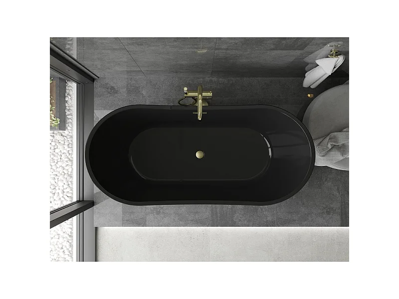 Mexen Montana baignoire autoportante 170 x 80 cm, noire, trop-plein doré brossé - 52011708070-55