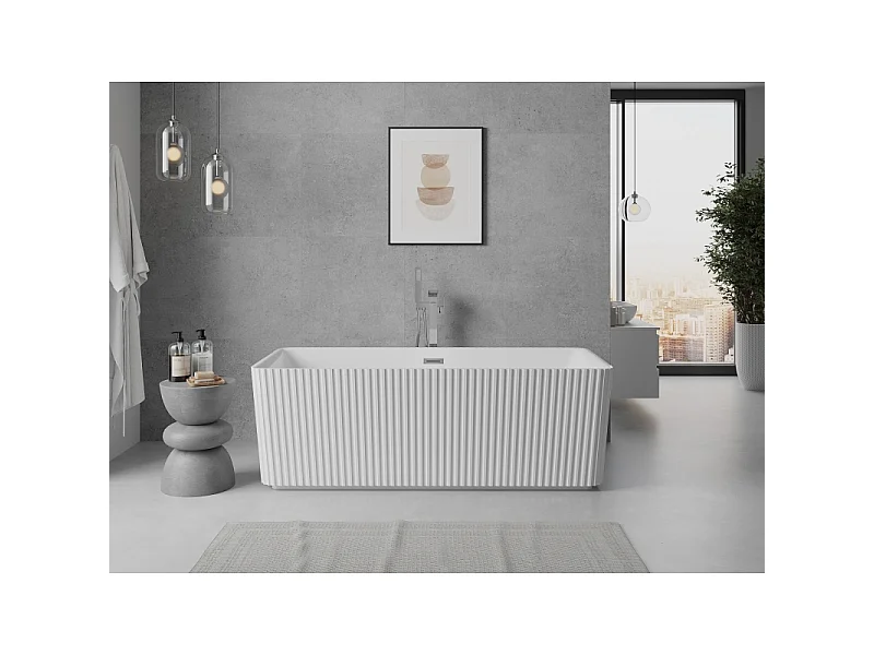Mexen Nila vrijstaande geribbelde badkuip 170 x 75 cm, wit, overloop chroom - 52841708000-01