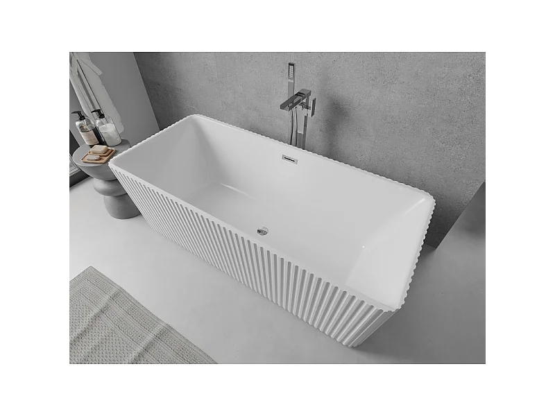 Mexen Nila vrijstaande geribbelde badkuip 170 x 75 cm, wit, overloop chroom - 52841708000-01