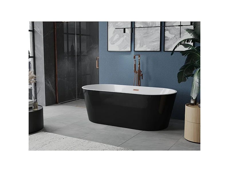 Mexen Luna freestanding bathtub 180 x 80 cm, white/black, brushed copper drain - 52031808075-65
