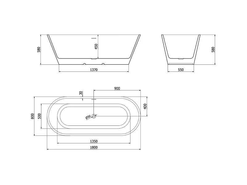 Mexen Luna freestanding bathtub 180 x 80 cm, white/black, brushed copper drain - 52031808075-65