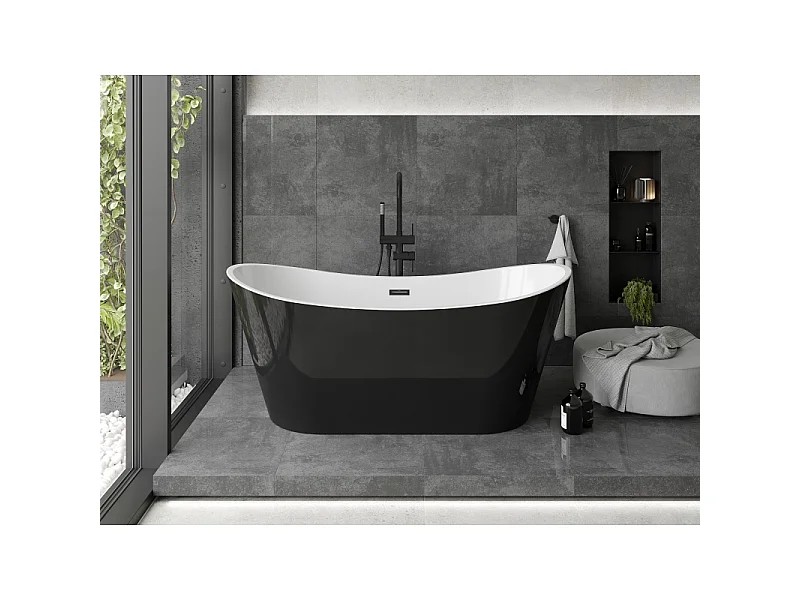 Mexen Montana baignoire autoportante 180 x 90 cm, blanc/noir, trop-plein noir - 52011809075-70