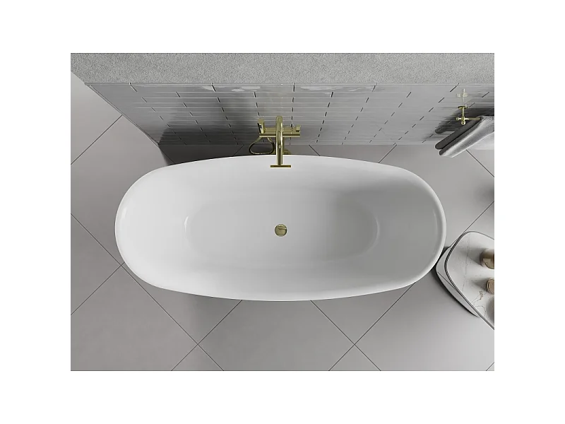 Mexen Luvo Slim banheira independente 170 x 75 cm, branca, transbordo dourado - 52801707500-50