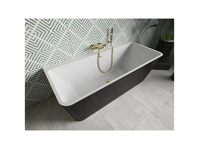 Mexen Volta baignoire autonome murale 150 x 75 cm, blanche/noire, trop-plein doré - 51131507575-50