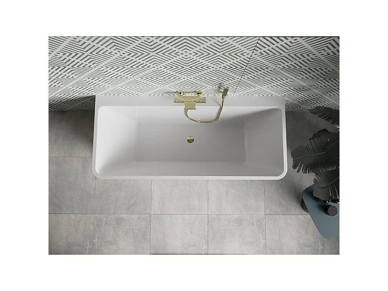 Mexen Volta baignoire autonome murale 150 x 75 cm, blanche/noire, trop-plein doré - 51131507575-50