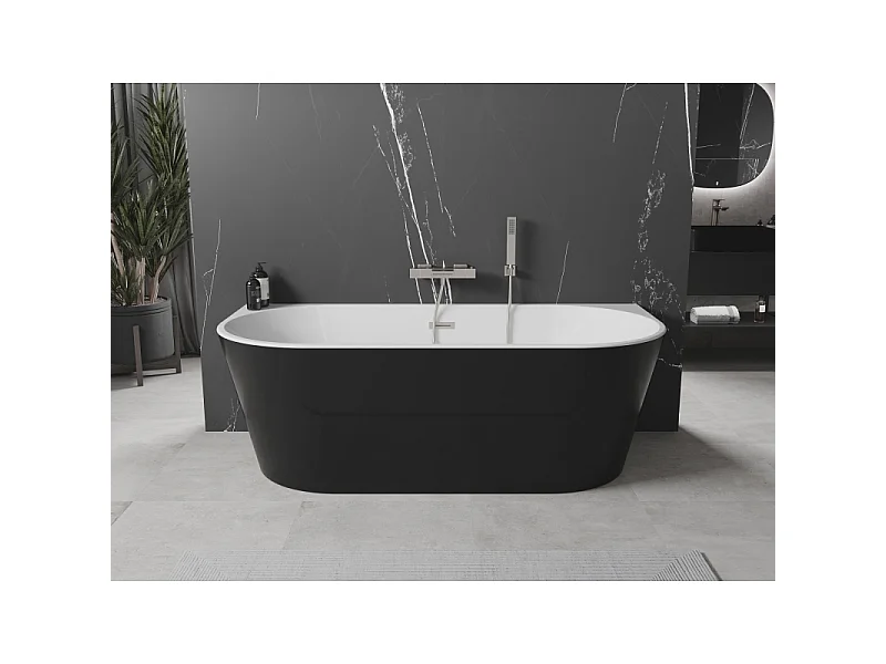 Mexen Oval baignoire autoportante adossée 180 x 80 cm, blanche/noire, trop-plein en nickel brossé - 52671808075-97