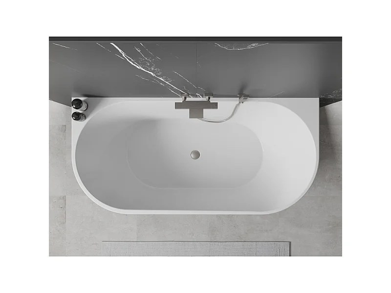 Mexen Oval baignoire autoportante adossée 180 x 80 cm, blanche/noire, trop-plein en nickel brossé - 52671808075-97