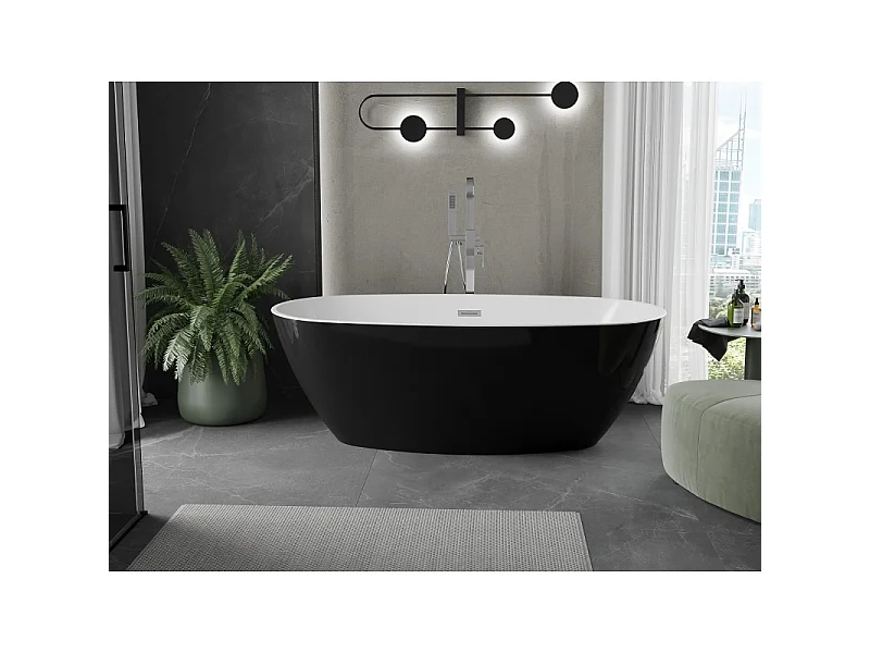 Mexen Eris prostostoječa kopalna kad 170 x 80 cm, bela/črna, preliv krom - 53441708075-01