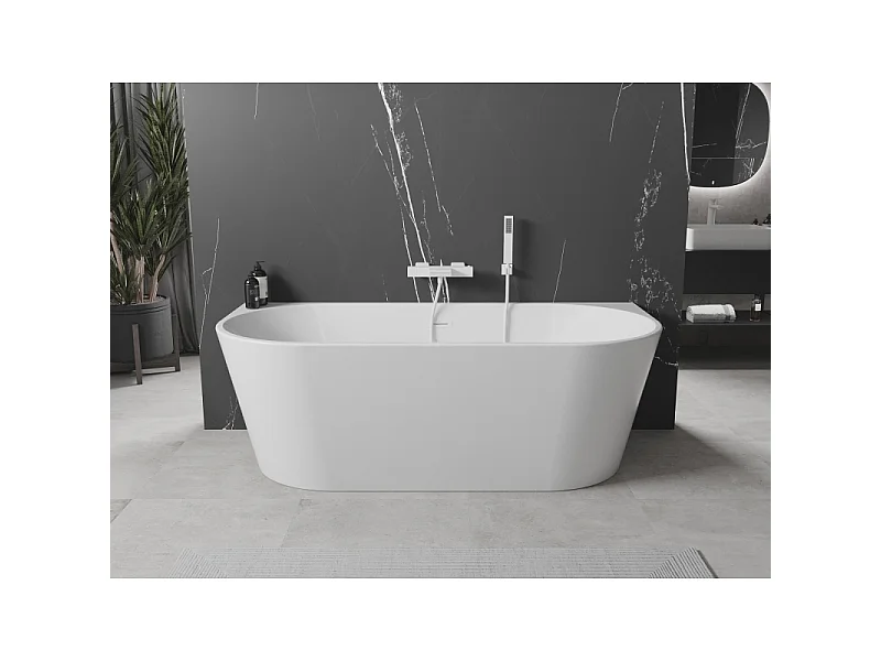 Mexen Oval vrijstaand bad tegen de muur 140 x 75 cm, wit, witte overloop - 52671407500-20